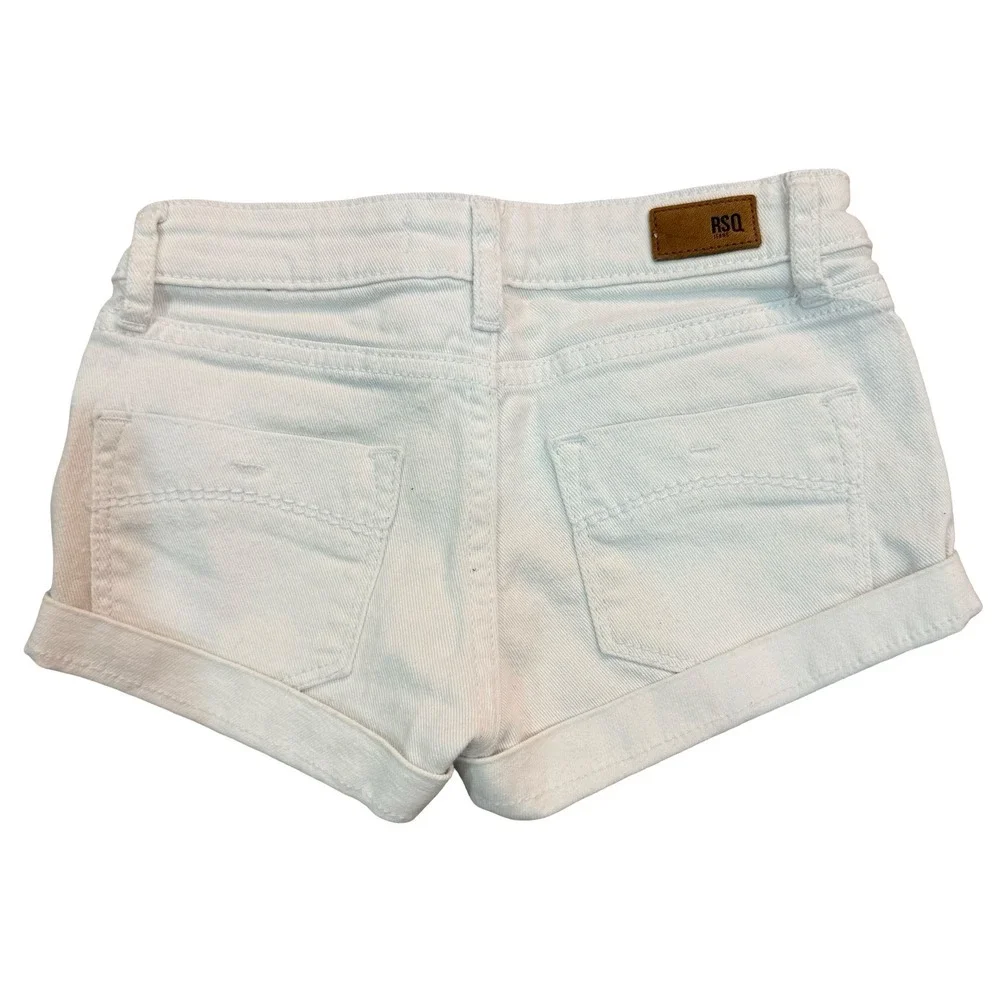 RSQ Jeans Malibu Shorts White Denim Cuffed 5-Pocket Girls Size 7 - Picture 2 of 4